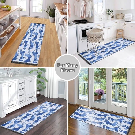 Vintage Modern Runner Rug,Non Slip Machine Washable 72"x23.5" Polyester Material Pet-Friendly Durable,Applicable to Entryway Rug Living Room Rug Blue-toned Horse