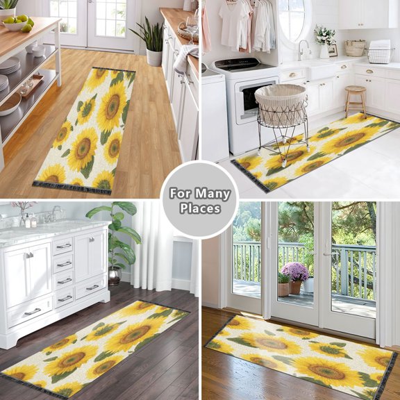 Vintage Modern Runner Rug,Non Slip Machine Washable 72"x23.5" Polyester Material Pet-Friendly Durable,Applicable to Entryway Rug Living Room Rug Consistent Sunflowers