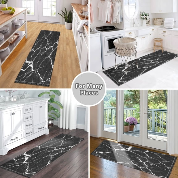 Vintage Modern Runner Rug,Non Slip Machine Washable 72"x23.5" Polyester Material Pet-Friendly Durable,Applicable to Entryway Rug Living Room Rug Cracked Marble Pattern