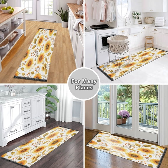 Vintage Modern Runner Rug,Non Slip Machine Washable 72"x23.5" Polyester Material Pet-Friendly Durable,Applicable to Entryway Rug Living Room Rug D Elements Of Sunflowers