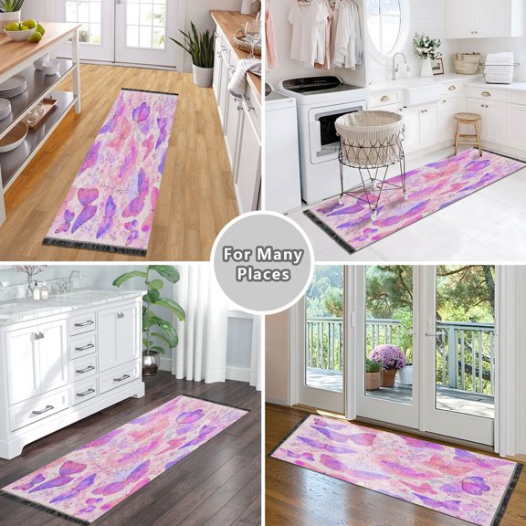 Vintage Modern Runner Rug,Non Slip Machine Washable 72"x23.5" Polyester Material Pet-Friendly Durable,Applicable to Entryway Rug Living Room Rug Purple Butterflies