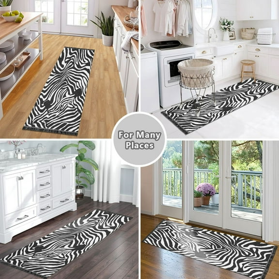 Vintage Modern Runner Rug,Non Slip Machine Washable 72"x23.5" Polyester Material Pet-Friendly Durable,Applicable to Entryway Rug Living Room Rug Vector Graphic with Zebra Pattern