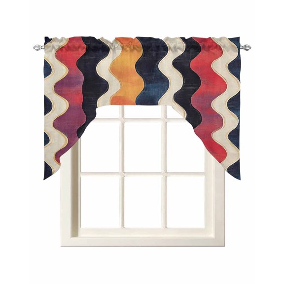 Vintage Moire Kitchen Swag Valances for Windows, Color Block Modern Minimalist Swag Valances Curtains for Living Room, Rod Pocket Window Treatments for Bathroom, Bedroom, Cafe, 56"x36"