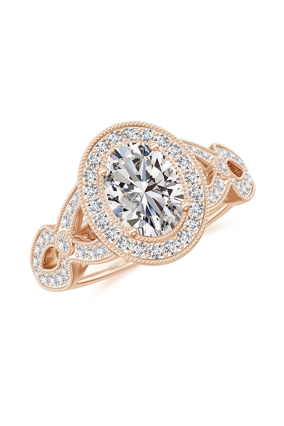 Vintage Moissanite Diamond Halo Engagement Ring in Sterling Silver/ Rose Gold Plated Engraved Twisted Promise Wedding Band Ring April Birthstone Jewelry, Ring Size 8