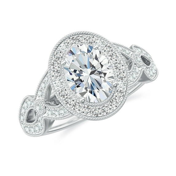 Vintage Moissanite Engagement Ring in Sterling Silver/ White Gold Plated Engraved Twisted Promise Wedding Band Ring April Birthstone Jewelry, Ring Size 10