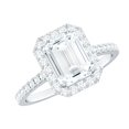 thumbnail image 1 of Rosec Jewels Certified Moissanite Emerald Cut Engagement Ring 2 Carat - Moissanite Halo Ring (6X8 mm, D-VS1 Quality), 14K White Gold, US 12.00, 1 of 8