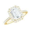 thumbnail image 1 of Rosec Jewels Certified Moissanite Emerald Cut Engagement Ring 2 Carat - Moissanite Halo Ring (6X8 mm, D-VS1 Quality), 18K Yellow Gold, US 5.50, 1 of 9