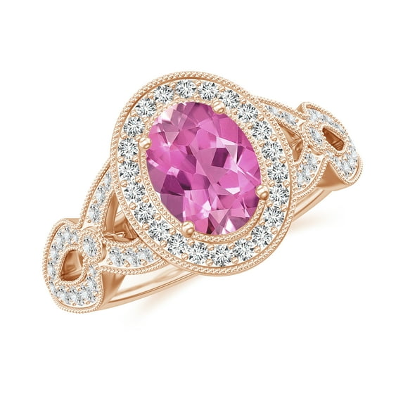 Vintage Moissanite Pink Tourmaline Engagement Ring in Sterling Silver/ Rose Gold Plated Engraved Twisted Promise Wedding Band Ring October Birthstone Jewelry, Ring Size 10