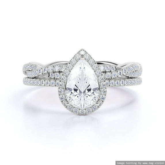Vintage Moissanite Ring Halo set 1.75 ct Pear Shape Bridal Wedding Set18K Yellow Gold (Plating Over Silver)Ring Size - 9 US
