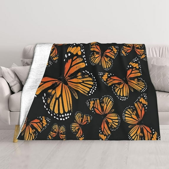Vintage Monarch Butterflies Throw Blankets 50"x40" Lightweight Flannel Fleece Cozy Soft Blanket Home Decor for Couch Bed Sofa Bedroom Living Room Travel Birthday Christmas All Season