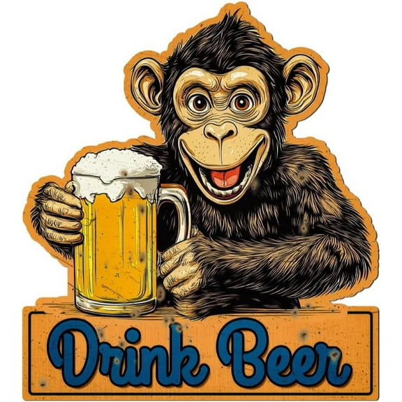 Vintage Monkey Beer Metal Tin Sign Monkey Drink Beer Retro Tin Sign Hanging Decor for DIY Bathroom Restroom Bar Funny Animal Metal Wall Plaque Decoration for DIY Home Decoration 10.23x11.37 Inch