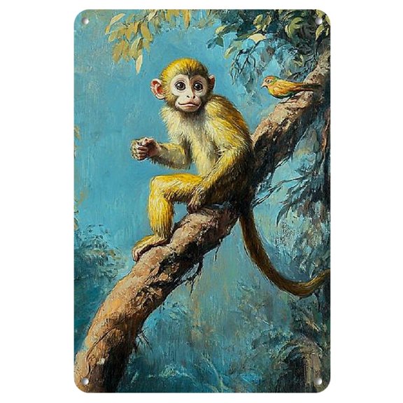 Vintage Monkey Iron Sign 12"x8" - Vibrant Retro Metal Wall Art, Ideal for Home, Bar, Cafe, Garage & Decor, Durable Iron Construction, Metal Wall Art Decor, 2D, Perfect for Room Decor