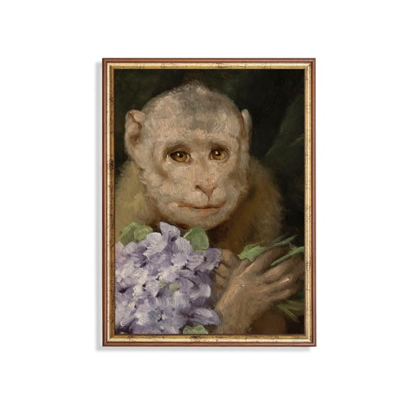 Vintage Monkey Portrait Poster Antique Animal with Lilacs Unframed Paper Print