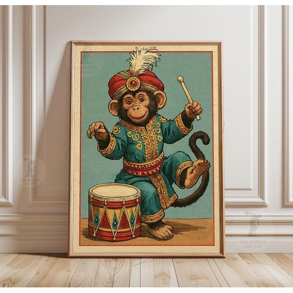Vintage Monkey Poster, Circus Animal Wall Art, Paper Print, Poster Only