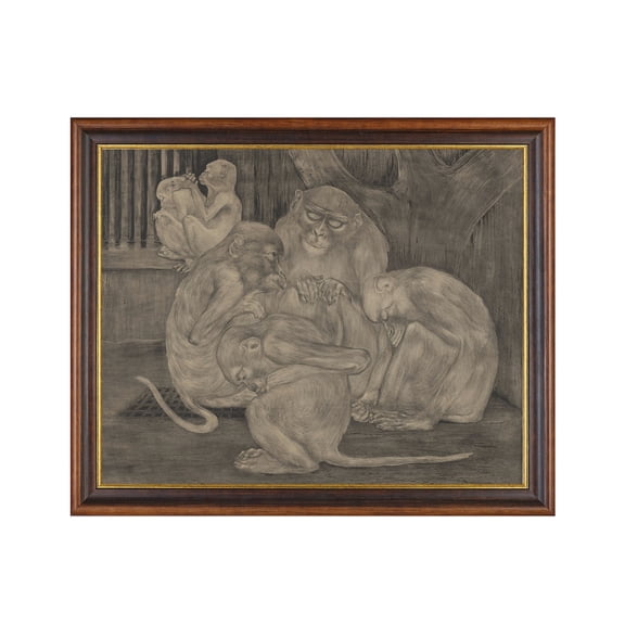 Vintage Monkey Sketch Poster Antique Animal Art Home Decor, 24x36 UNFRAMED