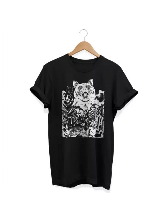 Vintage Monster Cat T-Shirt, Grunge Clothes, Japan Streetwear, Japanese Aesthetic ShirtBirthday Gifts