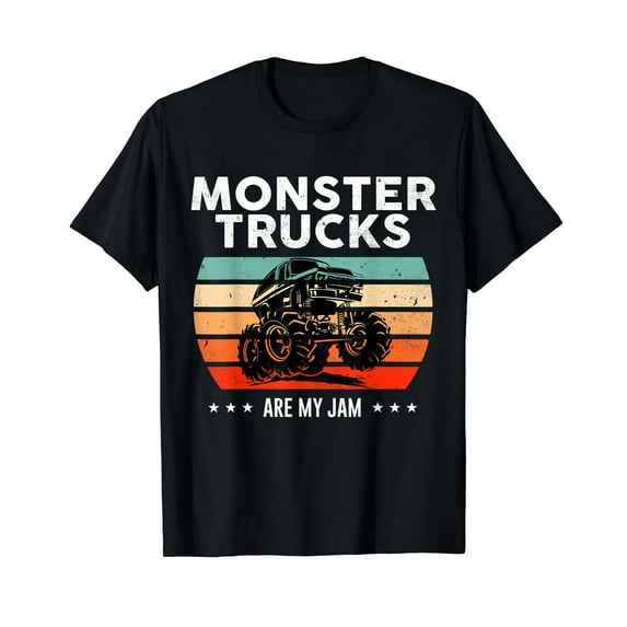 Vintage Monster Truck Are My Jam Retro Sunset Cool Engines Black T-Shirt