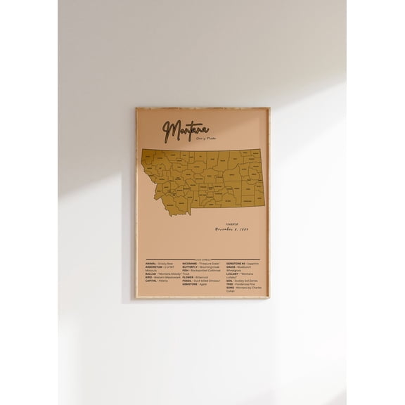 Vintage Montana Map : Us State Art, Social Studies Decor Unframed Paper Print