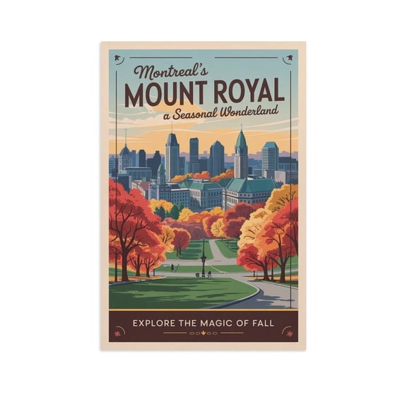 Vintage Montreal Cityscape Retro Canadian Tourism with Park, City & Seasonal Beauty Print Poster