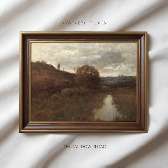 Vintage Moody Autumn Landscape , Fall Landscape Poster Art, Muted Brown Landscape, Dark Fall Wall Art Poster, , SC6, Unframed Poster Size 8x12 F03.1.19l354