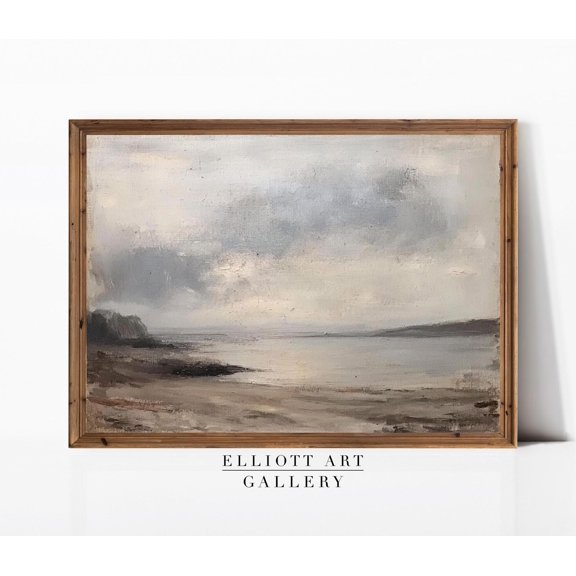 Vintage Moody Beach Muted Seaside Landscape Art Poster Cottagecore Bedroom Art Print Poster Warm Present Vintage UNFRAMED Poster Size 12x18