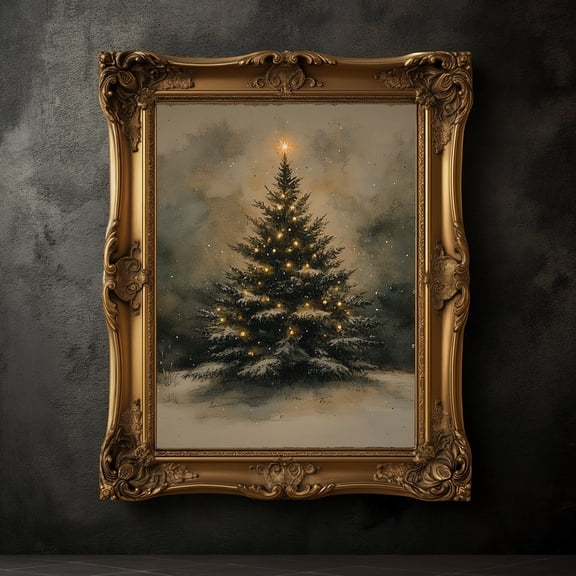 Vintage Moody Christmas Tree Natural Antique Holiday Poster