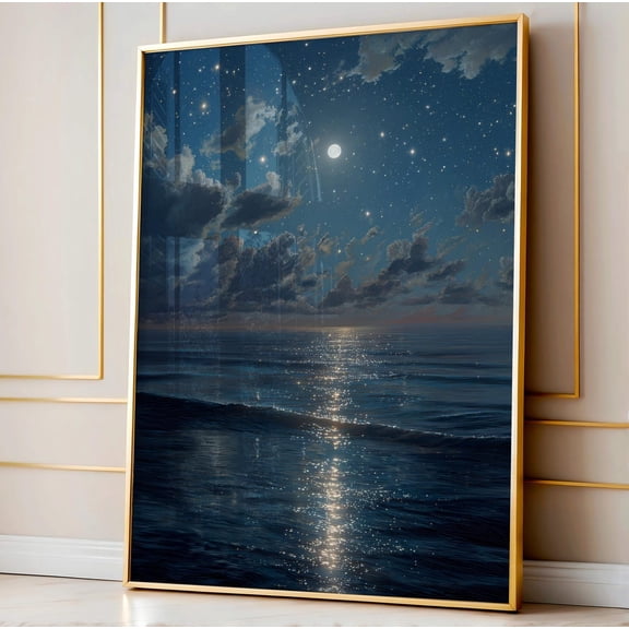 Vintage Moody Cloud Navy Blue Sky Dark Clouds Living Room Bedroom Apartment Graphic Poster Unframed Paper Print