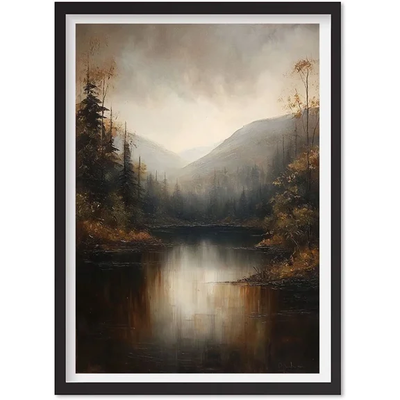 Vintage Moody Fall Lake Landscape - Moody Fall Wall Art, Rustic Farmhouse Poster, Matte Canvas Stretched, Posters for Room Bedroom Living Room Bathroom Wall Decor, Posters & Art Prints, Gift.