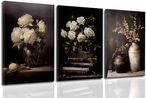 Vintage Moody Flower Wall Art Dark Floral Rustic Wall decor Black ...