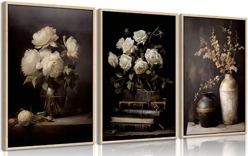 Vintage Moody Flower Wall Art Dark Floral Rustic Wall decor Black ...