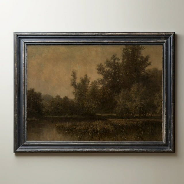 Vintage Moody Landscape Print, Neutral Scenery Oil Painting, Rustic
