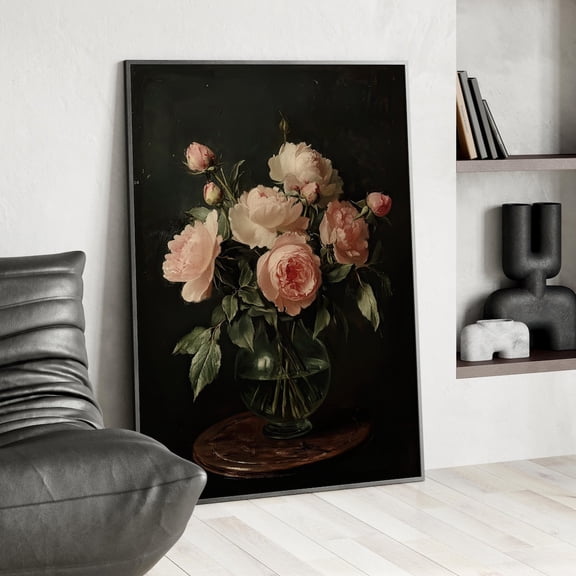 Vintage Moody Pink Roses Wall Art, Dark Floral Cottagecore Botanical, Unframed Paper Print Size 8x12