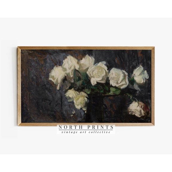 Vintage Moody Roses Dark Floral Art For Screen