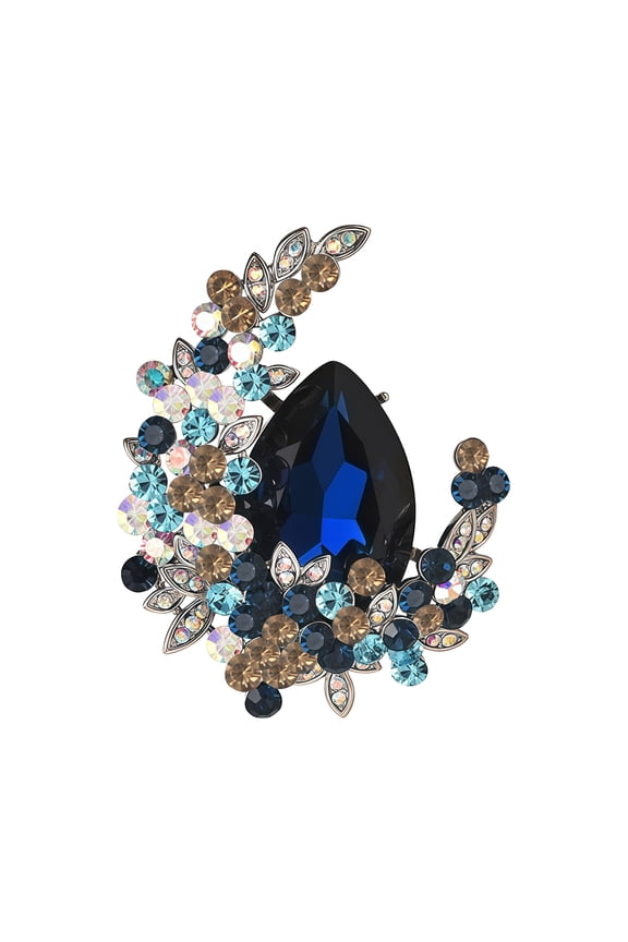 Vintage Moon Crystal Brooch for Women,Red Blue Teardrop Cubic Zirconia Crescent Brooch,Crystal Flower Brooch Pin for Dress Suit Banquet Party Gift