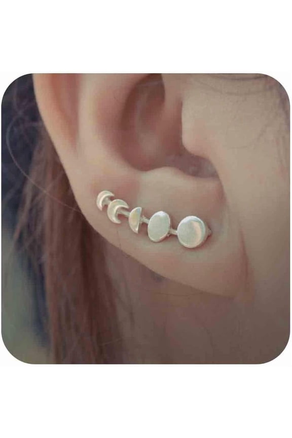 Vintage Moon Disc Coin Ear Climber Earrings Gold Moon Crawler Earrings Tiny Coin Climbers Earrings Boho Crescent Moon Earrings Jewelry for Women