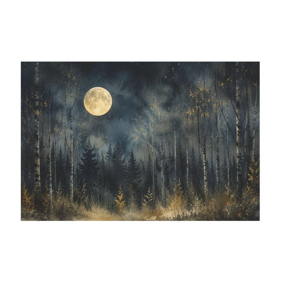 Vintage Moon Forest Dark Green Nature Landscape Canvas Wall Art for Bedroom or Living Room 16x24in
