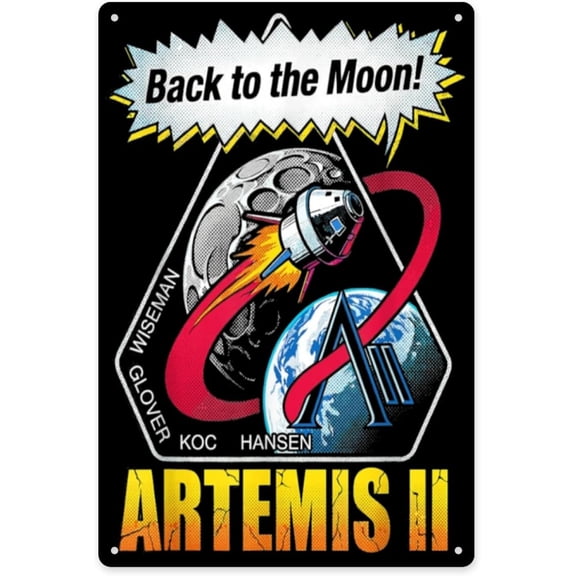 Vintage Moon Joy Artemis II Lunar Quote Tin Sign, 8 x 12 Inch Distressed Metal Wall Decor for Office or Living Room