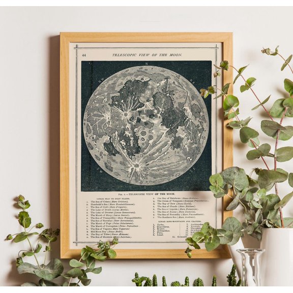Vintage Moon Map : Antique Lunar Celestial Astronomia Unframed Paper Print