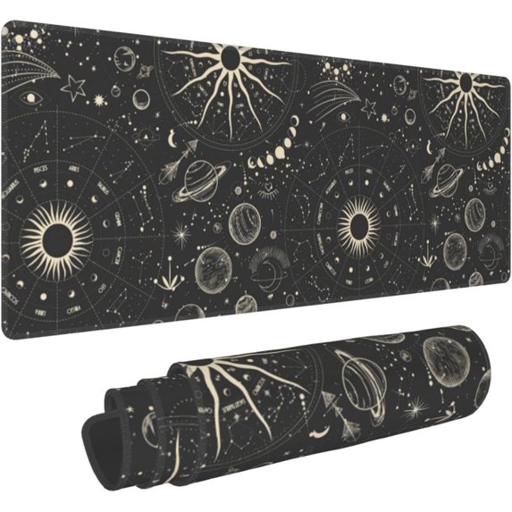 Vintage Moon Phases Extended Gaming Mouse Pad Large Desk Mat with Non-Slip Rubber Base and Stitched Edges,Keyboard Mouse Mat Desk Pad for Work,Game,Office,Home 35.4 * 15.7 Inch