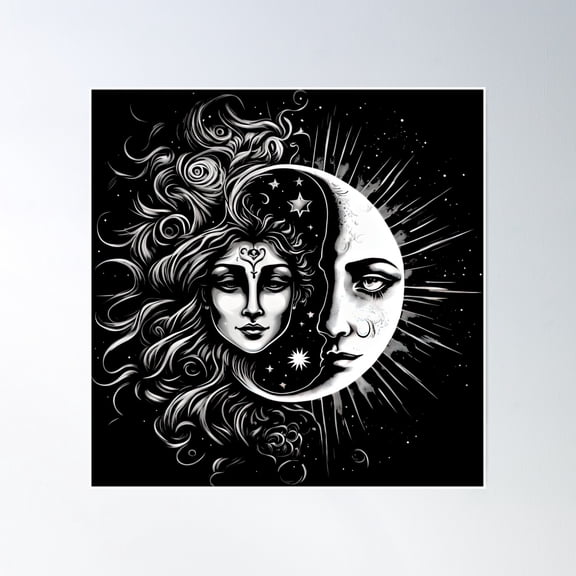 Vintage Moon Solar Eclipse Poster Wall Art, Modern Wall Decor, 16x16 UNFRAMED