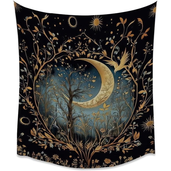 Vintage Moon and Stars Tapestry Mystical Astrology Celestial Art Print Dark Academia Wall Hanging Decor Gothic Botanical Tarot Design for Bedroom Living Room Dorm 30x40 Inch