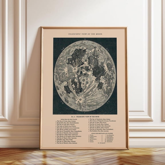 Vintage Moon Telescopic View Astronomy Wall Decoration, Unframed Paper Poster 16x20in