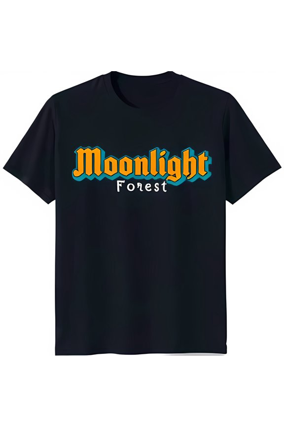Vintage 'Moonlight Forest' Graphic T-Shirt Retro & Blue Design on Black