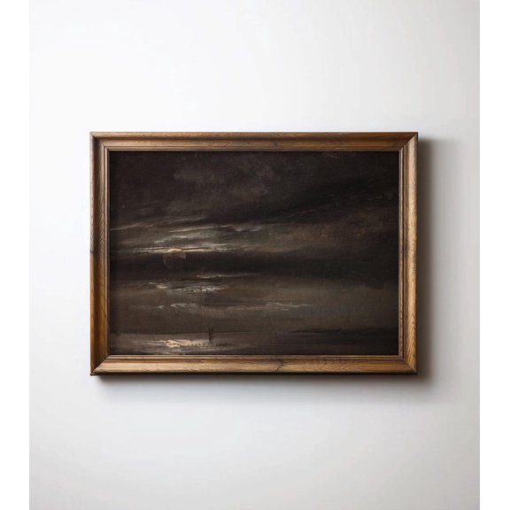 Vintage Moonlit Seascape Wall Art Cottagecore Romantic Ocean Night Sky Vivid Home Room