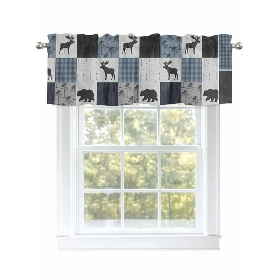 Vintage Moose Bear Curtain Valances for Windows, Abstract Woods Window Valances, Window Treatment Rod Pocket Valance Curtains for Living Room/Kitchen/Bedroom/Bathroom, 54x18inch