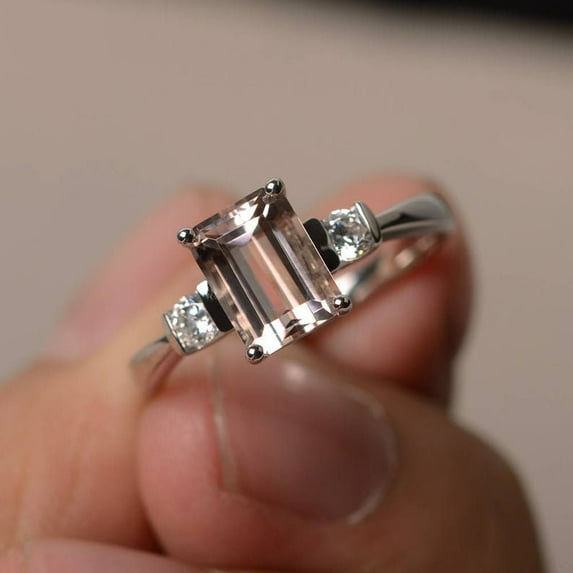 Vintage Morganite Ring- 14K Rose Gold Vermeil Ring- Emerald Cut Morganite Engagement Ring- Promise Ring- Anniversary Birthday Gift For Her