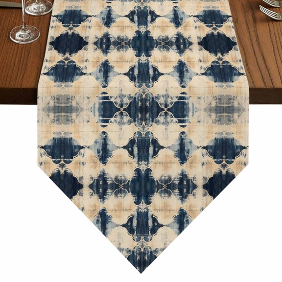 Vintage Moroccan Art Table Runner for Dining Room, Bohemia Turkish Pattern Cotton Linen Dining Table Runner Tablecloth Dresser Scarves for Kitchen Cafe 13x48 Inches Long