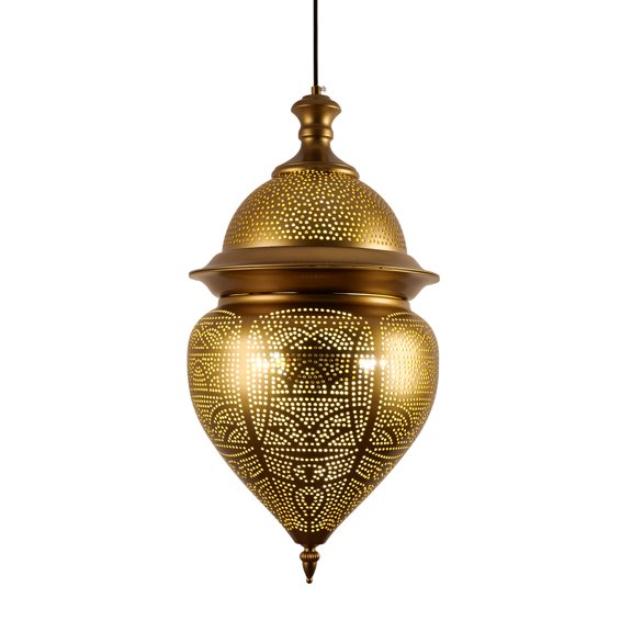 Vintage Moroccan Brass Pendant Light with Decorative Cutout Patterns, Bohemian Ceiling Fixture for Rustic and Exotic Home Interiors