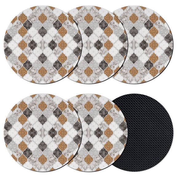 Vintage Morocco Coasters Set of 6, Absorbent Coasters for Drinks, Traditional Middle Century Rhombus Pattern Coaster for Desk Coffee Table Protection, Home Decor House Warming Gifts 4"