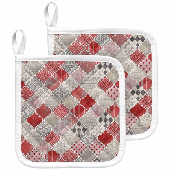 Vintage Morocco Pot Holders for Kitchen Heatproof Potholder, 2 Pack Middle Century Simple Geometric Bohemia Hot Pads Multipurpose Oven Pads Terry Cloth Potholders Trivet for Cooking and Baking